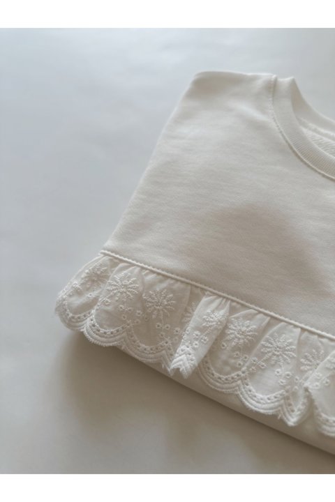 Kız Çocuk Çiçekli Fırfır Fisto Detaylı Premium Sweatshirt 2-7 Yaş (Kadın / Kız) 