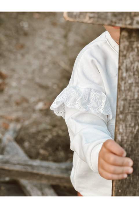 Kız Çocuk Çiçekli Fırfır Fisto Detaylı Premium Sweatshirt 2-7 Yaş (Kadın / Kız) 