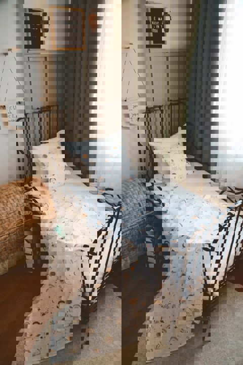 120X120Cm Organik Müslin Örtü, Yastık Kılıfı Ve Müslin Çanta Seti / Gökyüzü