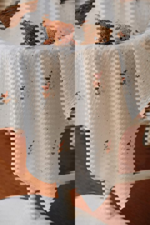 Goose Özel Tasarım 4 Katlı Müslin Bebek & Çocuk Battaniye 95X95Cm Ekru Zemin / Renkli