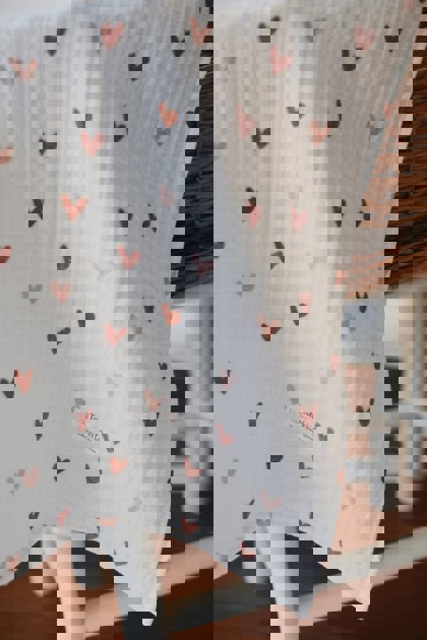 Pembe Kalpli 4 Katlı Müslin Bebek & Çocuk Battaniye 95X95Cm Ekru Zemin / Renkli