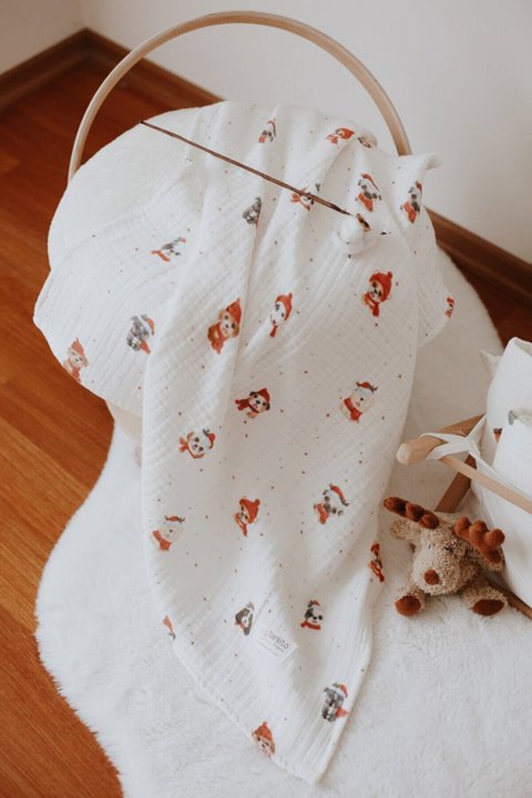 Puppy 4 Katlı Müslin Bebek & Çocuk Battaniye 95X95Cm Ekru Zemin / Renkli